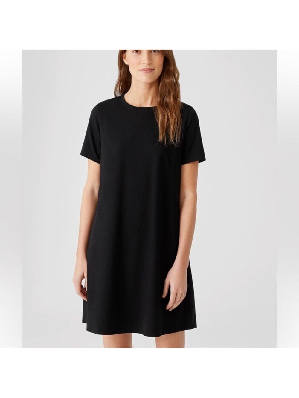 Eileen Fisher Traceable Cotton Jersey Crew Neck Dress XS